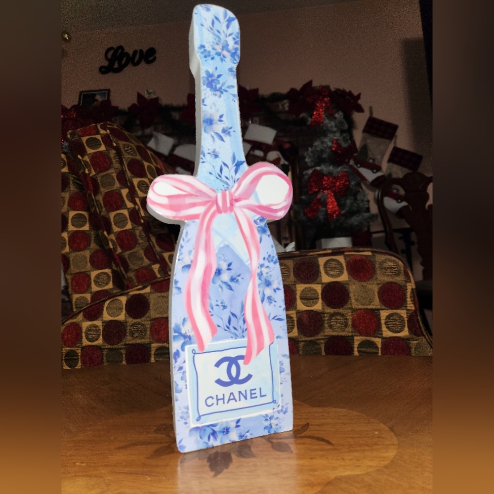 Chanel Floral Champagne Bottle Decor